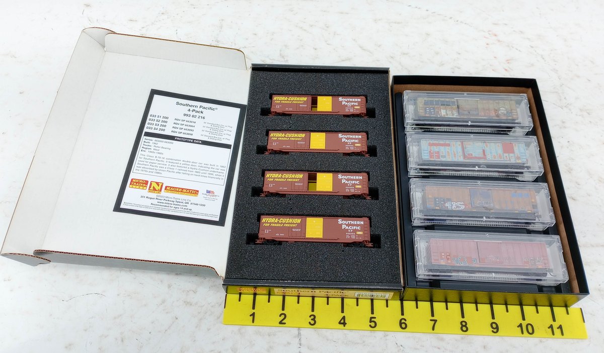 8 MICRO-TRAINS N SCALE SOUTHERN PACIFIC & BKTY WEATHERED 50FT BOXCARS, 2 OBS INV 263330701