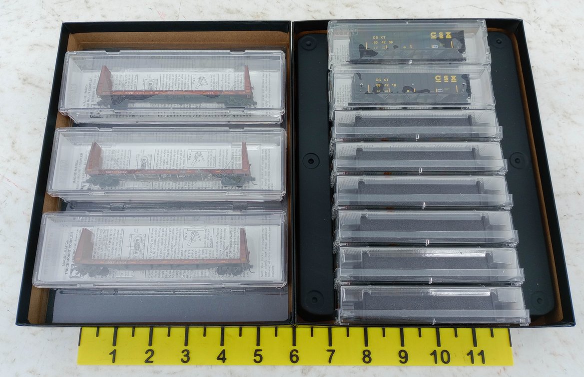 MICRO-TRAINS N SCALE 11 CSX HOPPERS & BNSF BULKHEAD FLATCARS, 2 OBS INV 263330707