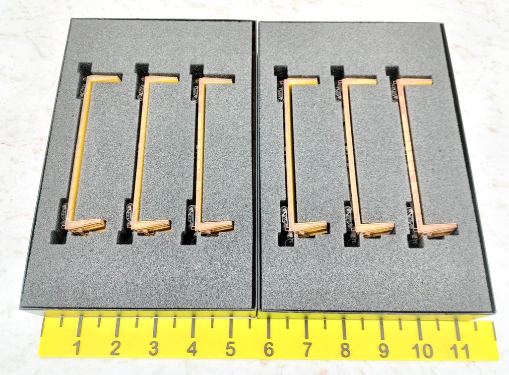 2 MICRO-TRAINS N SCALE UNION PACIFIC WEATHERED 3-PACKS 215700 SERIES FLATCARS, 2 OBS INV 263330709