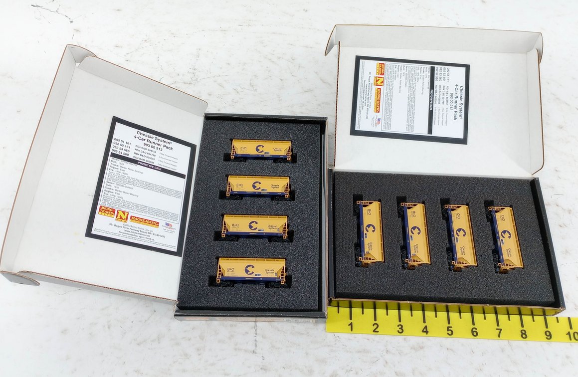 2 MICRO-TRAINS LINE N SCALE 993 00 213 CHESSIE SYSTEM 4-CAR RUNNER PACKS HOPPERS, 2 OBS INV 263330717