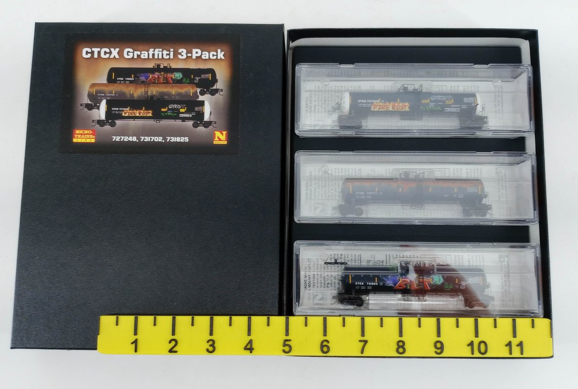 MICRO-TRAINS 993 05 770 CTCX GRAFFITI 3-PACK 56' TANK CARS N SCALE, OB INV 263330720