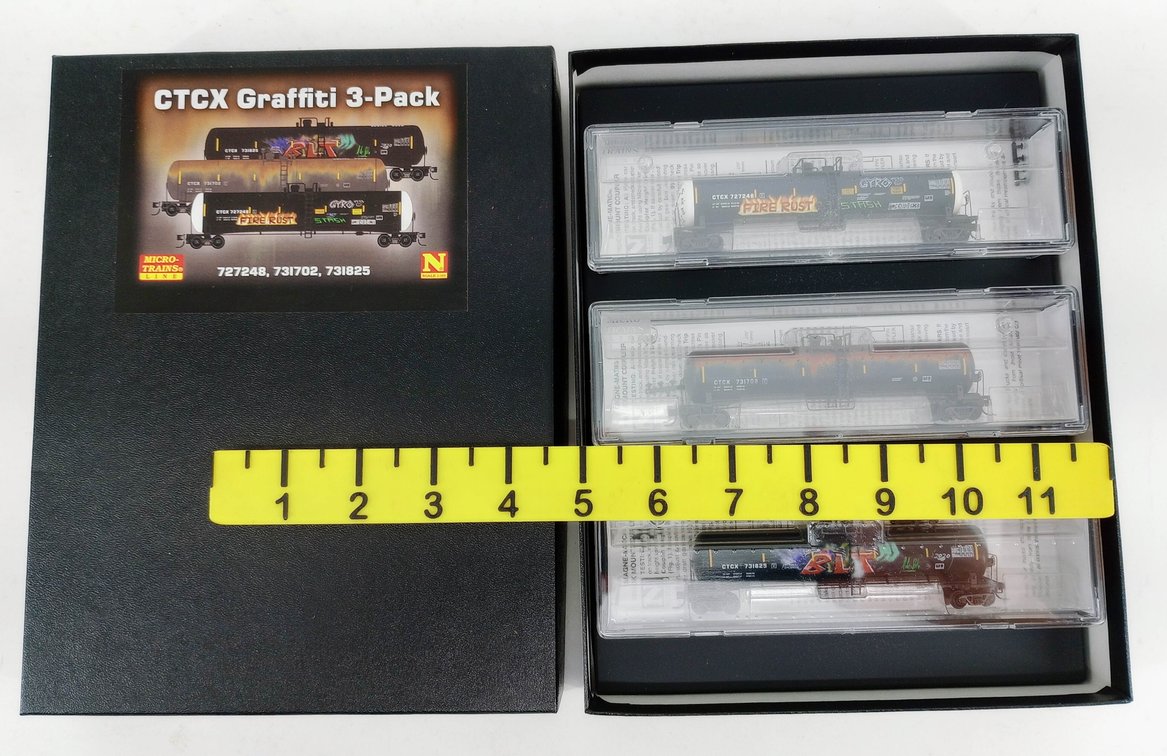 3 MICRO-TRAINS N GAUGE 993 05 770 CTCX GRAFFITI 56' TANK CARS, OB INV 263330729