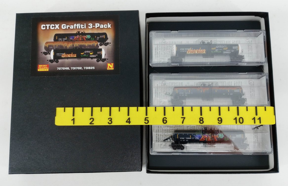 MICRO-TRAINS N GAUGE 993 05 770 CTCX GRAFFITI 3-PACK 56' TANK CARS, OB INV 263330728