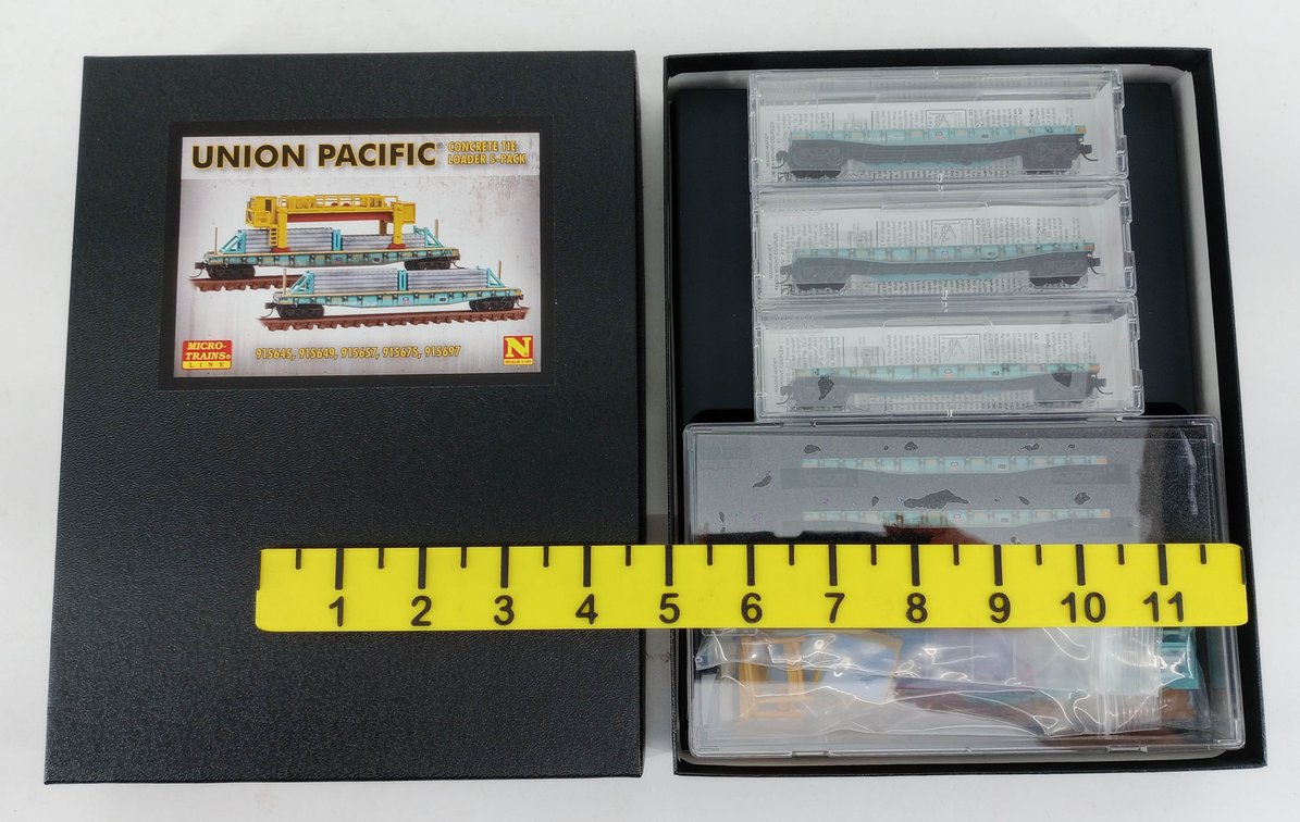 MICRO-TRAINS LINE 993 02 170 UNION PACIFIC CONCRETE TIE LOADER 5-PACK N SCALE, OB INV 263330732