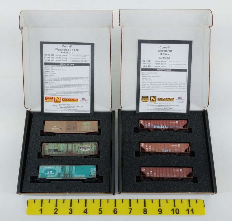 2 MICRO-TRAINS N SCALE 993 05 035 & 993 05 041 CONRAIL WEATHERED 3-PACKS, 2 OBS INV 263330736