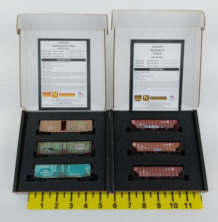 2 MICRO-TRAINS 993 05 041 & 993 05 035 CONRAIL WEATHERED N SCALE 3-PACKS, 2 OBS INV 263330738