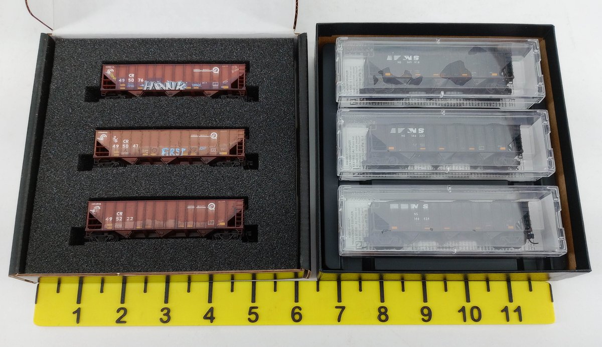 2 MICRO-TRAINS N SCALE WEATHERED 3-PACKS CONRAIL & NORFOLK SOUTHERN HOPPERS, 2 OBS INV 263330739