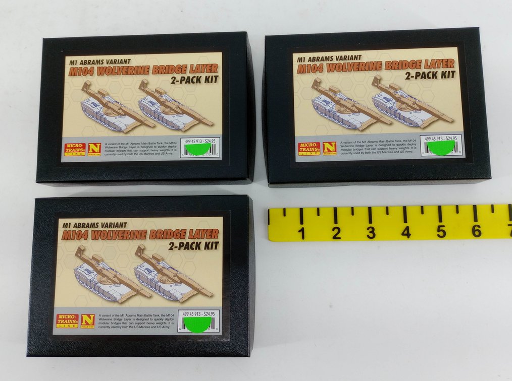 3 MICRO-TRAINS 499 45 913 M104 WOLVERINE BRIDGE LAYER 2-PACK KITS N SCALE, 3 OBS INV 263330750