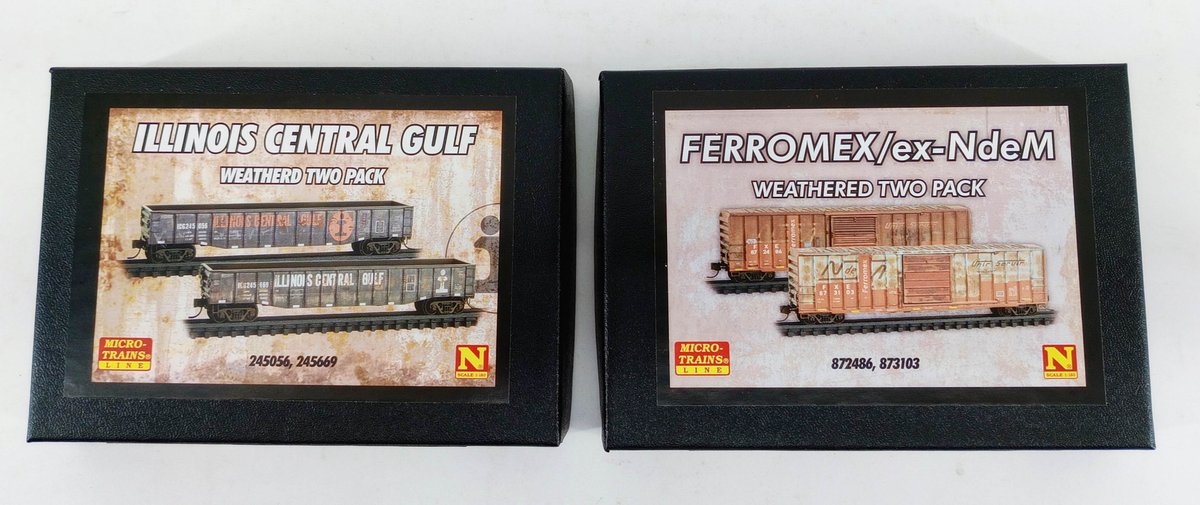MICRO-TRAINS 993 05 038 & 993 05 044 FERROMEX & ILLINOIS CENTRAL GULF WEATHERED 2-PACKS N SCALE, 2 OBS INV 263330748