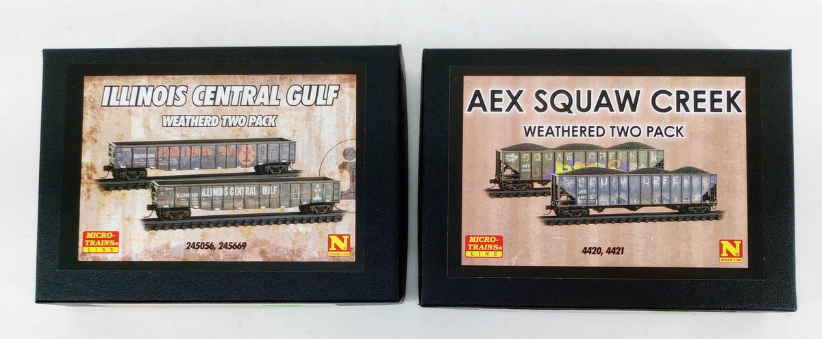 2 MICRO-TRAINS N SCALE 993 05 044 & 993 05 034 ICG & AEX SQUAW CREEK WEATHERED 2 PACKS, 2 OBS INV 263330749
