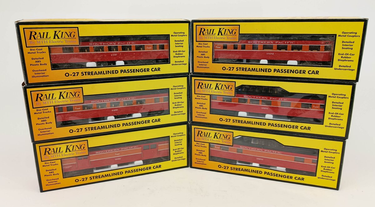 6 MTH RAIL KING O GAUGE SOUTHERN PACIFIC DAYLIGHT O-27 STREAMLINED PASSENGER CARS, 6 OBS INV 263380023