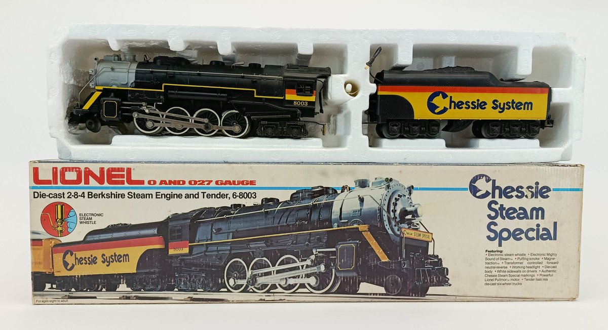 LIONEL O GAUGE 6-8003 CHESSIE STEAM SPECIAL 2-8-4 BERKSHIRE STEAM ENGINE & TENDER, OB  INV 263380025
