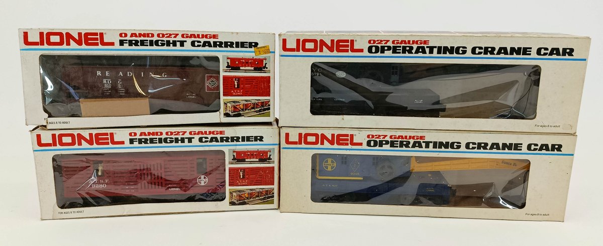 4 LIONEL 027 GAUGE CRANES, HORSE CAR & READING HOPPER, 4 OBS INV 263380033