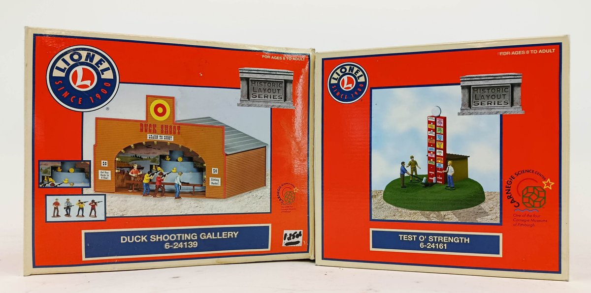 2 LIONEL O GAUGE 6-24139 DUCK SHOOTING GALLERY & 6-24161 TEST O' STRENGTH ACCESSORIES, 2 OBS INV 263380114