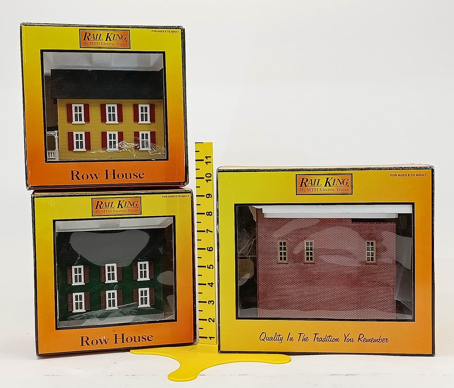 3 RAIL KING MTH O GAUGE ROW HOUSES & CORNER COFFEE SHOP BUILDING, 3 OBS INV 263380113