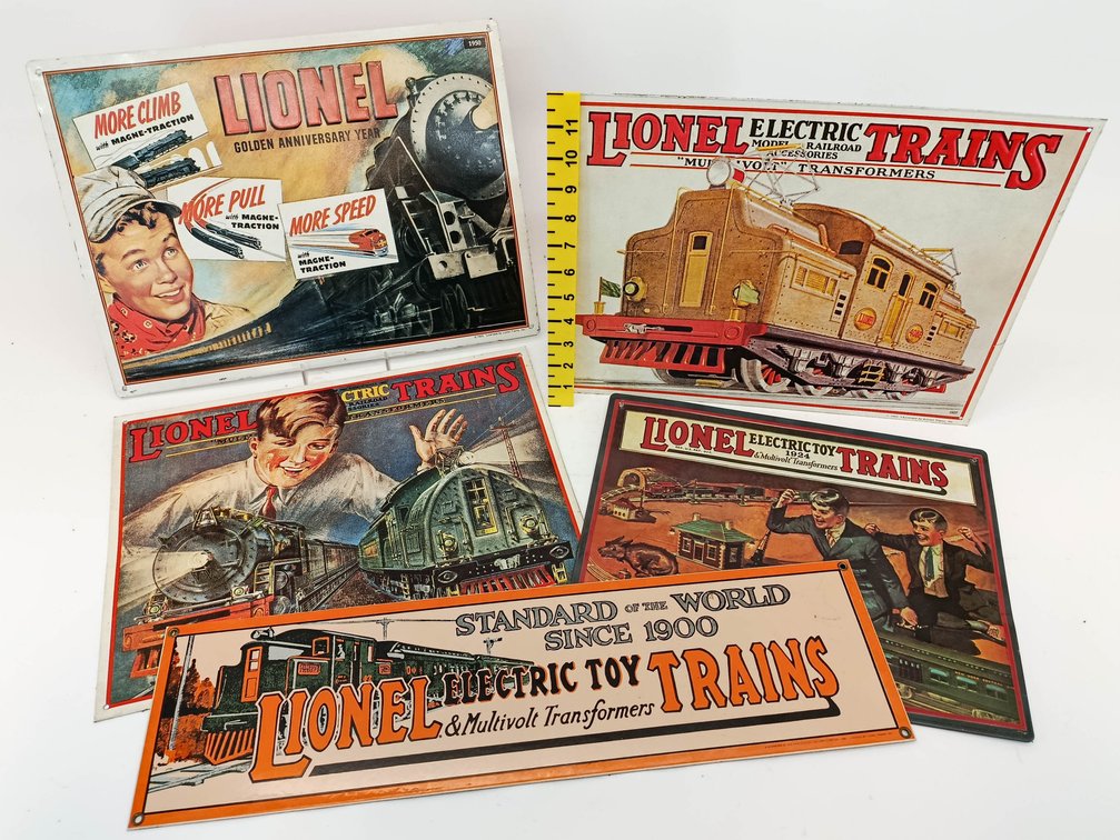 5 LIONEL ELECTRIC TRAINS REPRODUCTION METAL ADVERTISING SIGNS INV 263380117