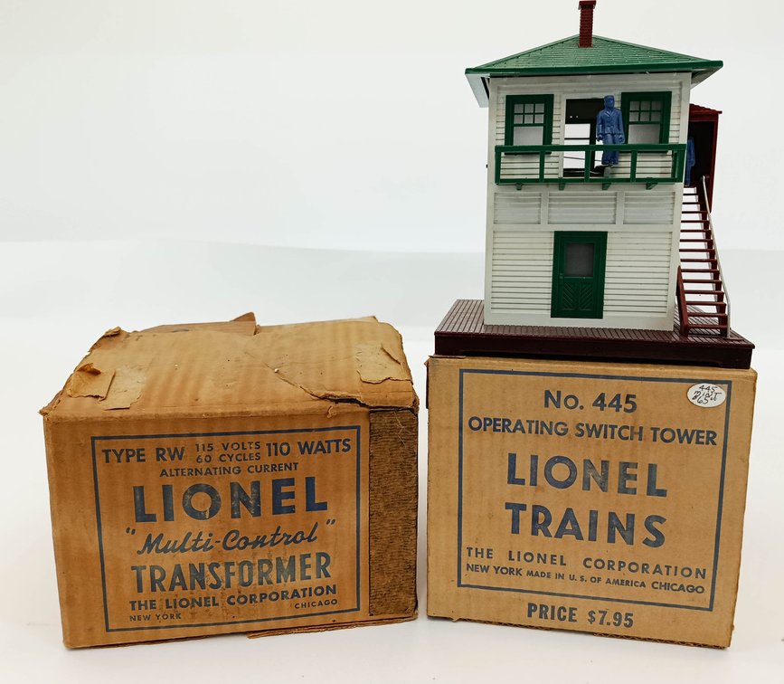 LIONEL 445 OPERATING SWITCH TOWER & RW MULTI-CONTROL TRANSFORMER, 2 OBS INV 263380124