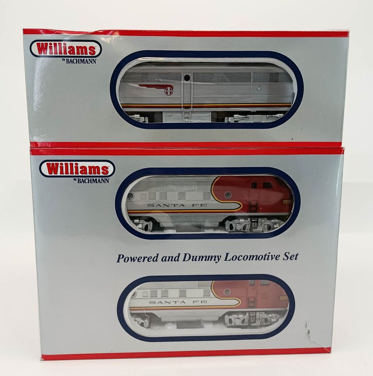 WILLIAMS BY BACHMANN O GAUGE 20195 & 21010 SANTA FE F-3 A-A POWERED & DUMMY LOCOMOTIVES & FB-1 DUMMY, 2 OBS INV 263380128