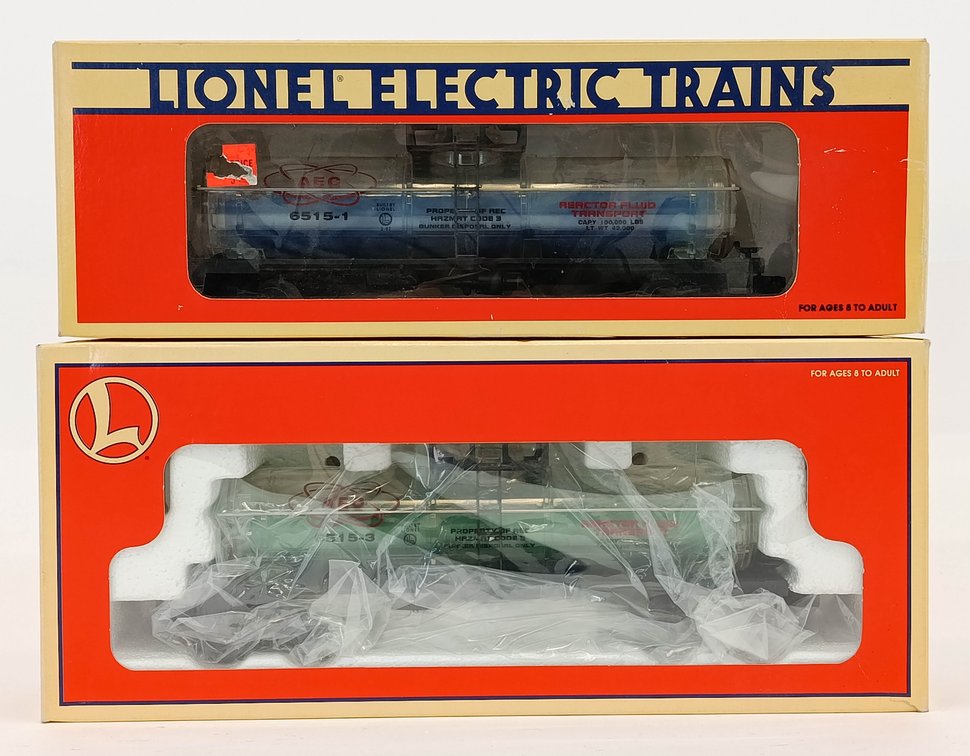 2 LIONEL O GAUGE 6315-1 & TOXIC WASTE AEC REACTOR FLUID TANK CARS, 2 OBS INV 263380142