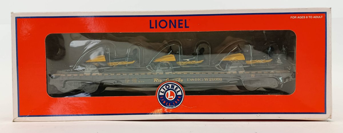 LIONEL O GAUGE 6-52414 D&RGW PS-4 FLAT CAR W/ SNOWMOBILE LOAD, OB INV 263380160