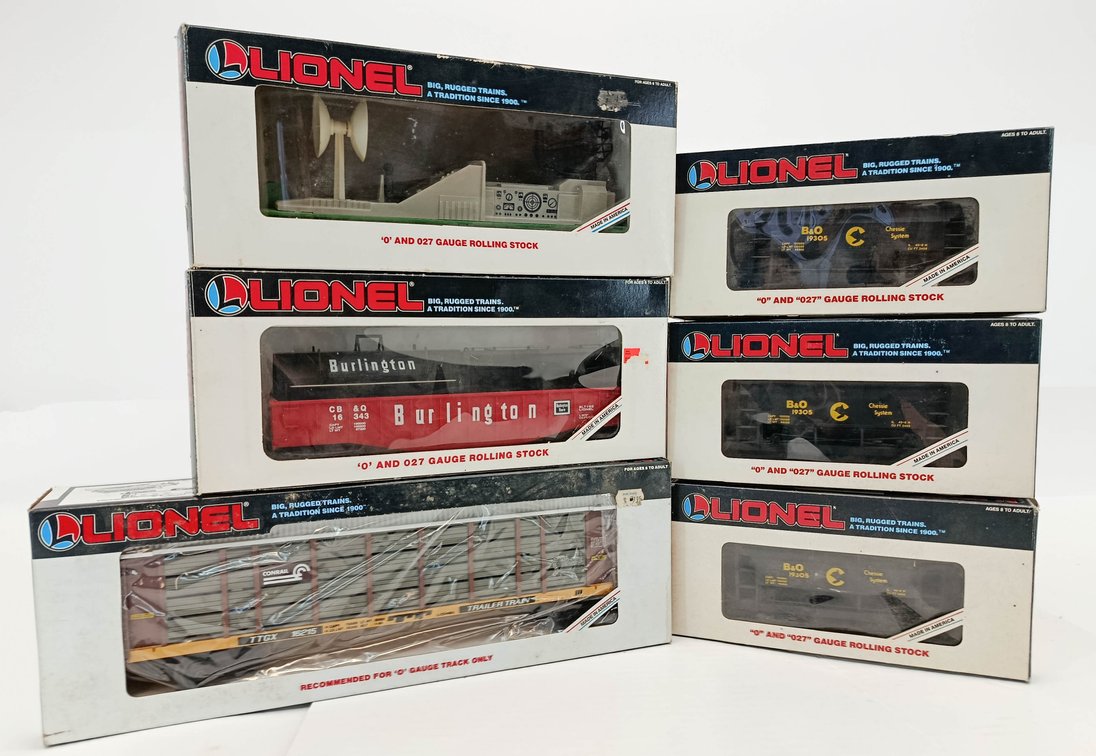 6 LIONEL O GAUGE CHESSIE, BURLINGTON, CONRAIL & RADAR CARS, 6 OBS INV 263380186