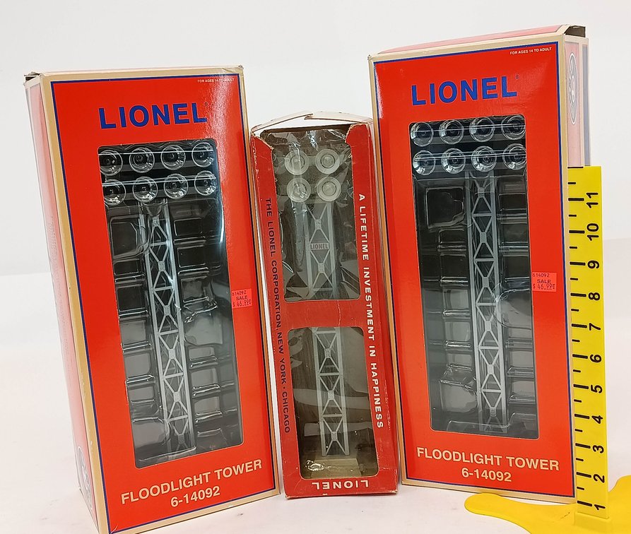 3 LIONEL O GAUGE 6-14092 FLOODLIGHT TOWERS, 3 OBS INV 263380203