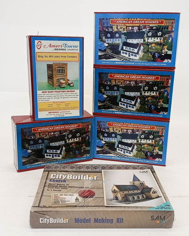 6 BUILDINGS UNLIMITED O GAUGE HOUSE & FIRE STATION KITS & CITYBUILDER CHURCH KIT, 6 OBS NNC INV 263380207