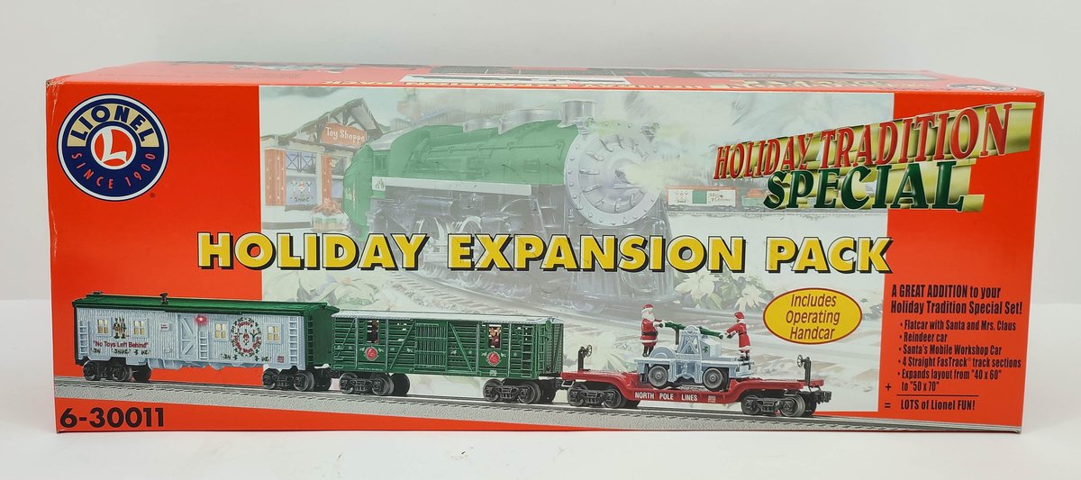 LIONEL HOLIDAY SPECIAL EXPENSION PACK FLATCAR W/ HADCAR, REINDEER CAR, WORKSHOP CAR, TRACK SECTIONS 6-30011 OB  INV 262380447