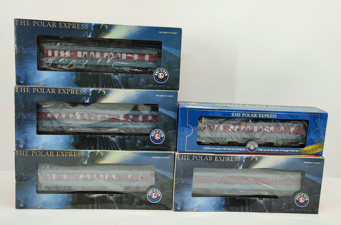 LIONEL 5 POLAR EXPRESS TRAIN CARS HOT CHOCOLATE CAR, PASSENGER CARS, BAGGAGE, DINER CAR COACH OBS  INV 262380449