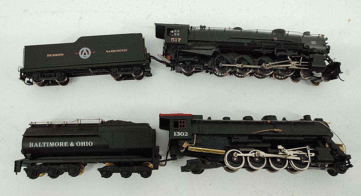 HO GAUGE 2 STEAM ENGINES & TENDERS, RICHMOND WASHINGTON ENGINE 517 & BALTIMORE & OHIO ENGINE 1302 & TENDER  INV 262380483