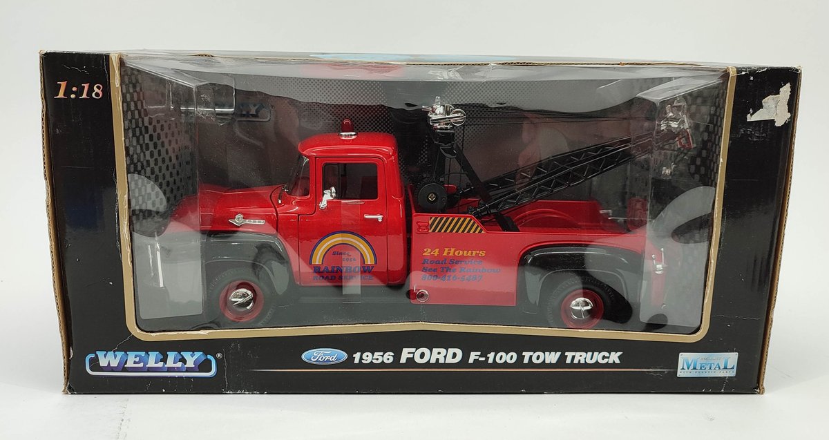 TOYS WELLY 1:18 1956 FORD F-100 TOW TRUCK RAINBOW ROAD SERVICE #9834W OB  INV 262380504