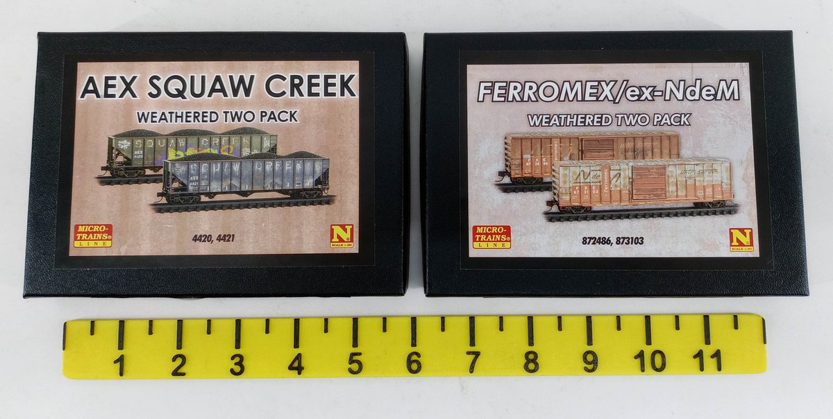 2 MICRO-TRAINS N SCALE WEATHERED 2-PACKS AEX SQUAW CREEK & FERROMEX, 2 OBS  INV 263330751