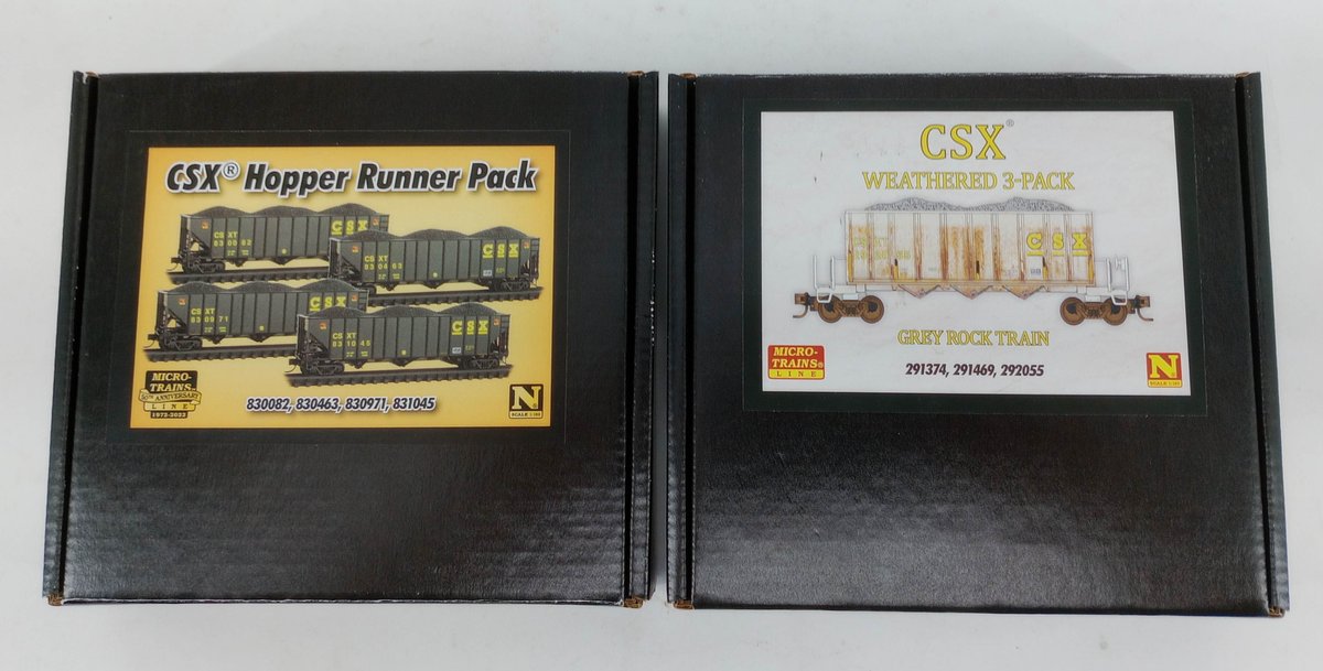 MICRO-TRAINS N SCALE CSX HOPPER RUNNER PACK 4 HOPPERS & WEATHERED 3 PACK HOPPERS, 2 OBS  INV 263330757