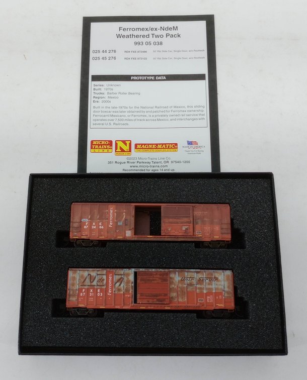 2 MICRO-TRAINS 993 05 038 FERROMEX/EX-NDEM WEATHERED N SCALE BOXCARS, OB  INV 263330758