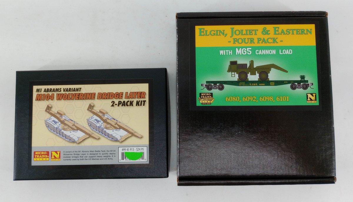 MICRO-TRAINS N SCALE EJ&E 4 PACK FLATCARS W/ M65 CANNON LOAD & M104 WOLVERINE KIT, 2 OBS  INV 263330756