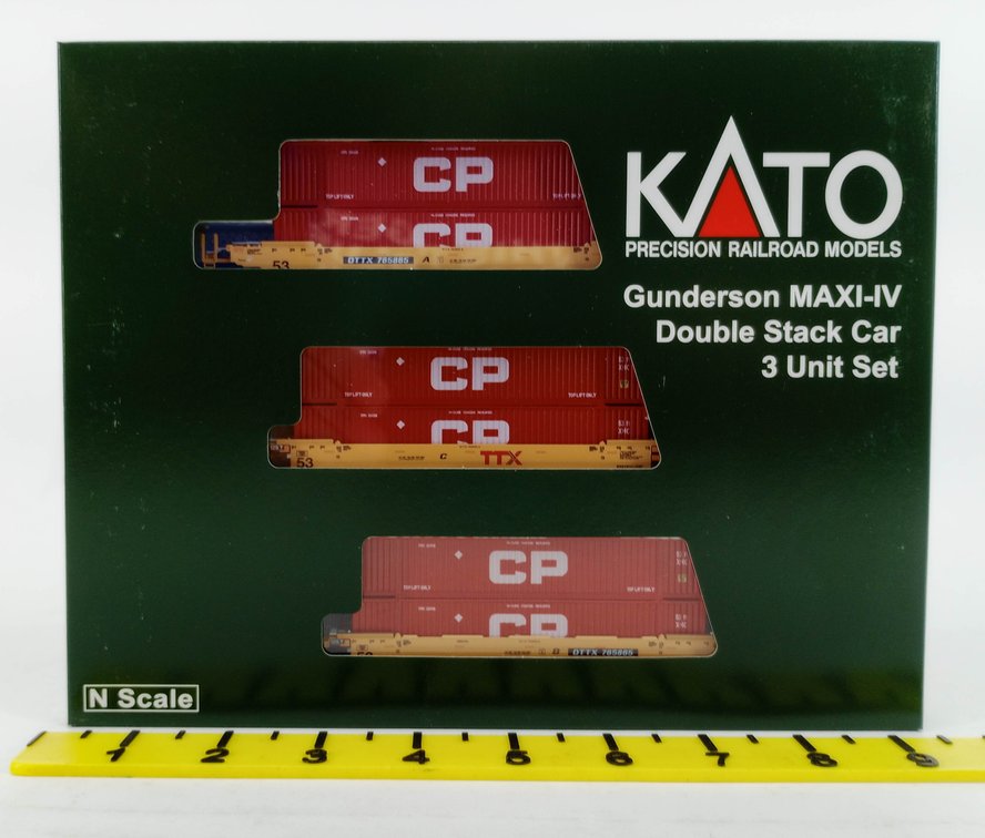 KATO 106-6184 CP GUNDERSON MAXI-IV DOUBLE STACK CARS W/ CONTAINERS, N SCALE, OB  INV 263330787