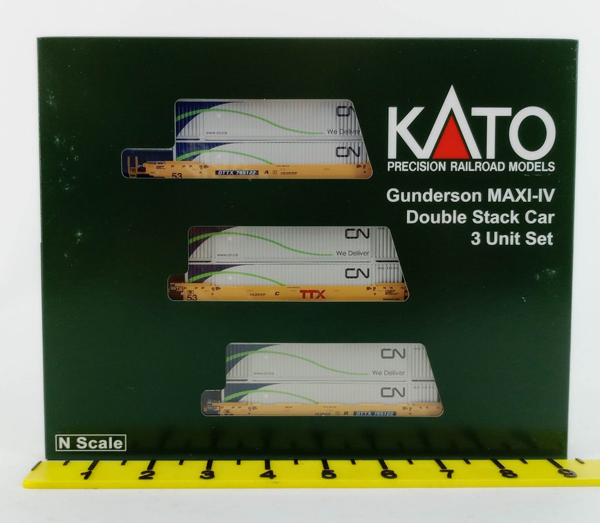 KATO 106-6183 CN GUNDERSON MAXI-IV DOUBLE STACK CARS TTX DTTX 765122 N SCALE, OB  INV 263330788