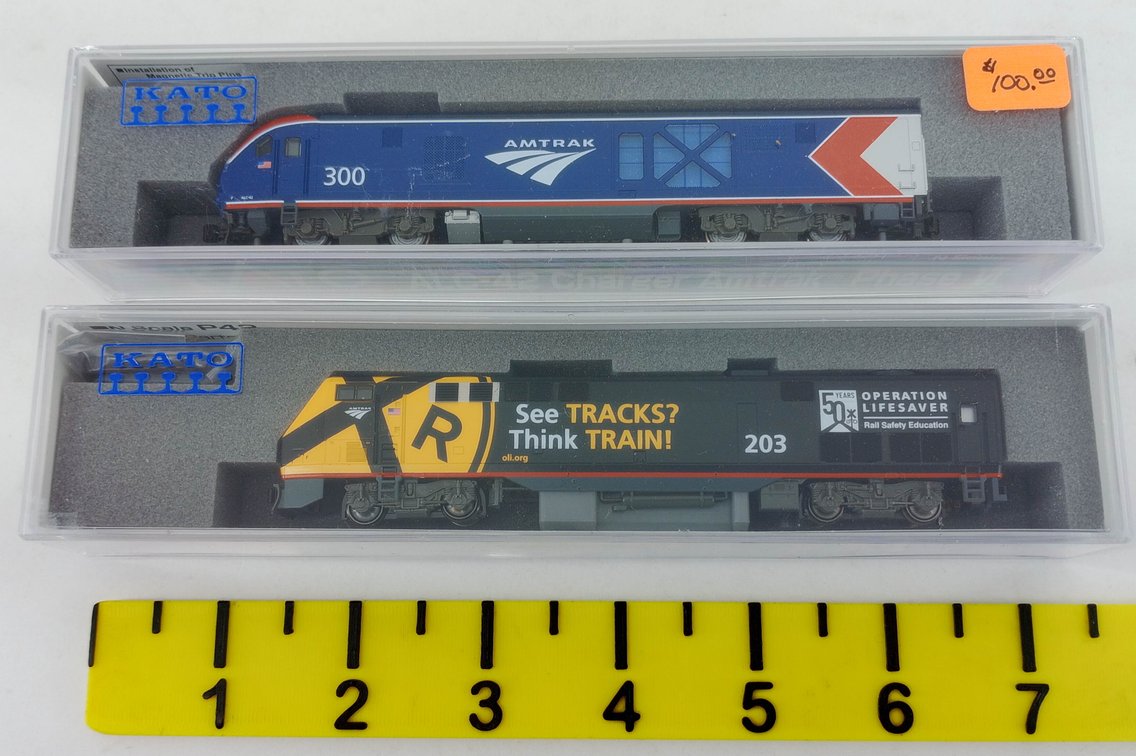 2 KATO N SCALE AMTRAK LOCOMOTIVES, 176-6039 P42 & 176-6051 ALC-42 CHARGER, 2 OBS  INV 263330792