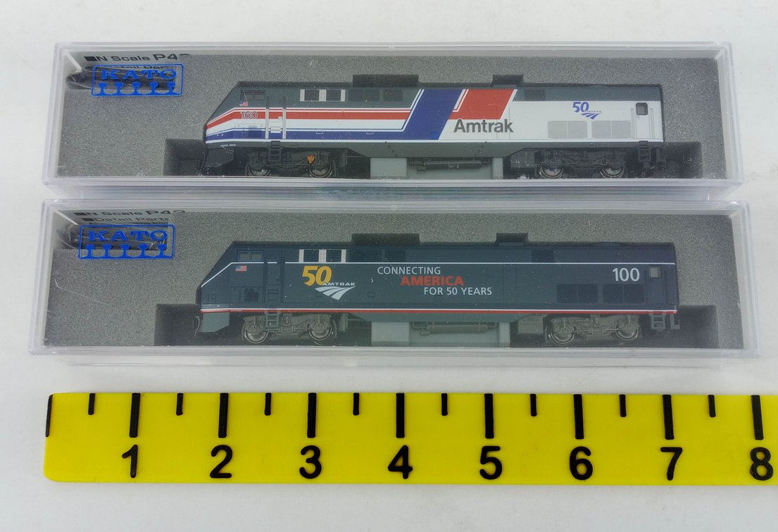 2 KATO N SCALE 176-6035 & 176-6038 AMTRAK P42 LOCOMOTIVES 50TH ANNIVERSARY, 2 OBS  INV 263330793