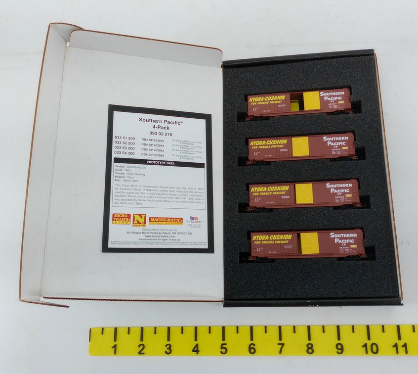 MICRO-TRAINS 993 02 216 SOUTHERN PACIFIC 4 N SCALE BOXCARS, OB  INV 263330795