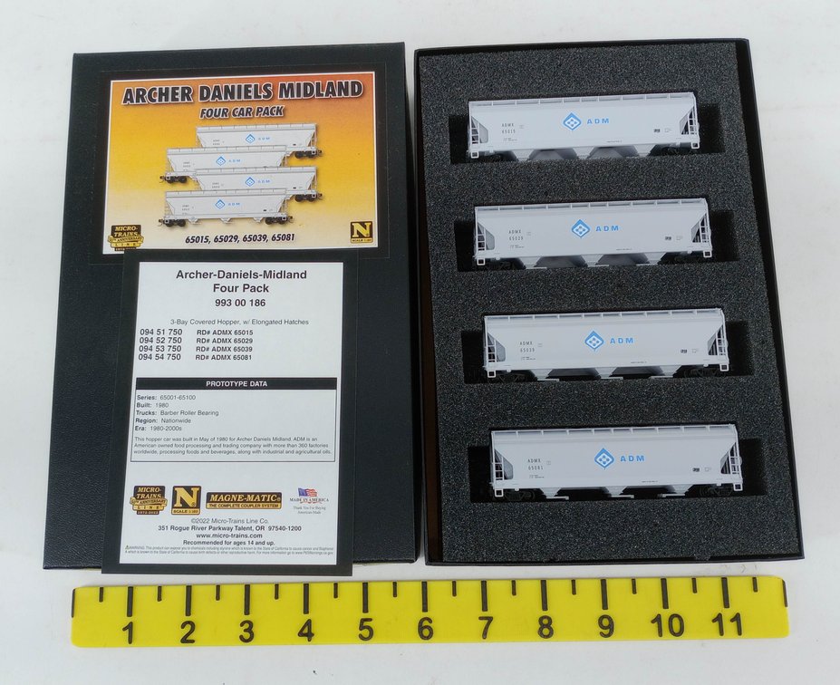 MICRO-TRAINS N SCALE 993 00 186 ARCHER DANIELS MIDLAND 4 COVERED HOPPERS, OB  INV 263330796