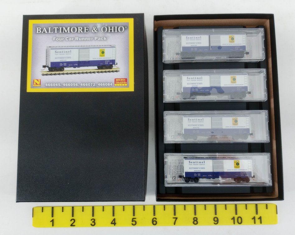 MICRO-TRAINS 993 00 156 BALTIMORE & OHIO 4 SENTINEL BOXCARS N SCALE, OB  INV 263330794