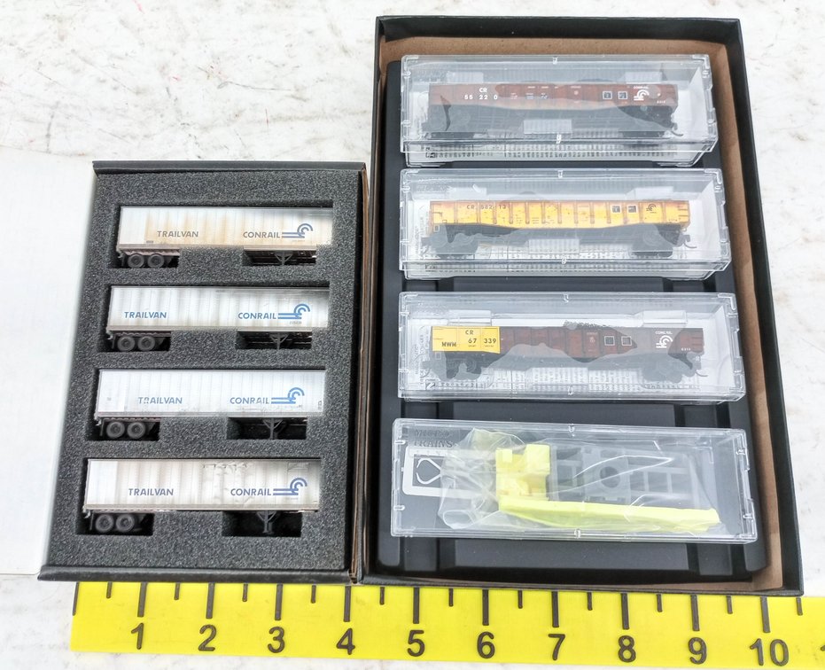 MICRO-TRAINS LINE N SCALE CONRAIL TIE LOADER 3-PACK & TRAILVAN 4-PACK, 2 OBS  INV 263330804