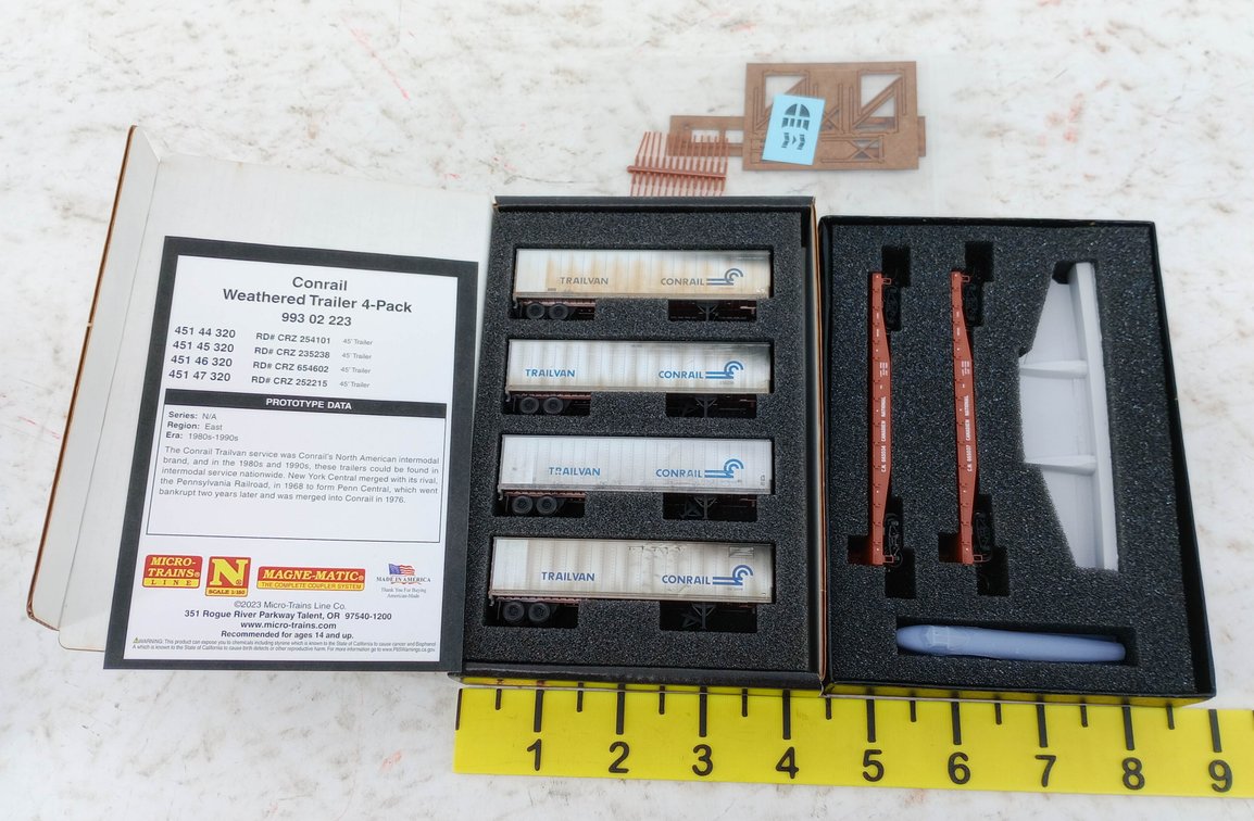 MICRO-TRAINS N SCALE CONRAIL TRAILVAN 4 TRAILERS & CN 2 FLATCARS W/ MOSQUITO LOAD, 2 OBS  INV 263330808