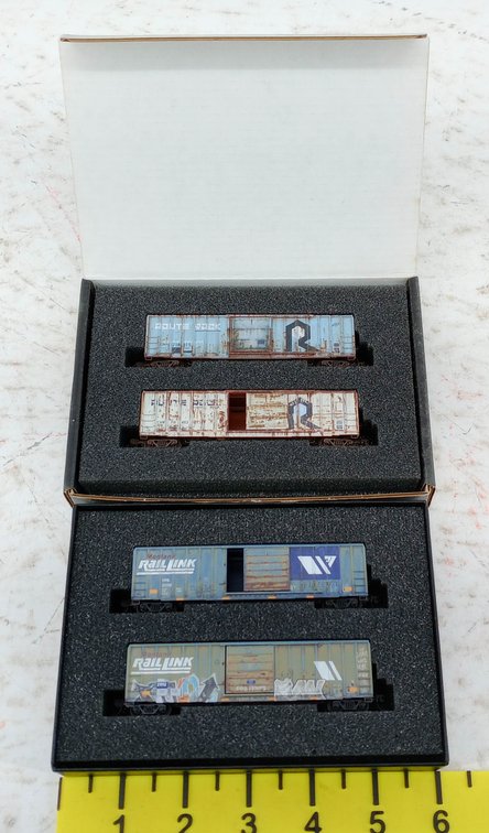 4 MICRO-TRAINS N SCALE WEATHERED MONTANA RAIL LINK & CNW/EX-RI BOXCARS, 2 OBS INV 263330811