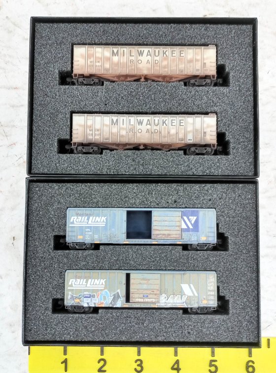 4 MICRO-TRAINS N SCALE MILWAUKEE ROAD & MONTANA RAIL LINK WEATHERED CARS, 2 OBS INV 263330816
