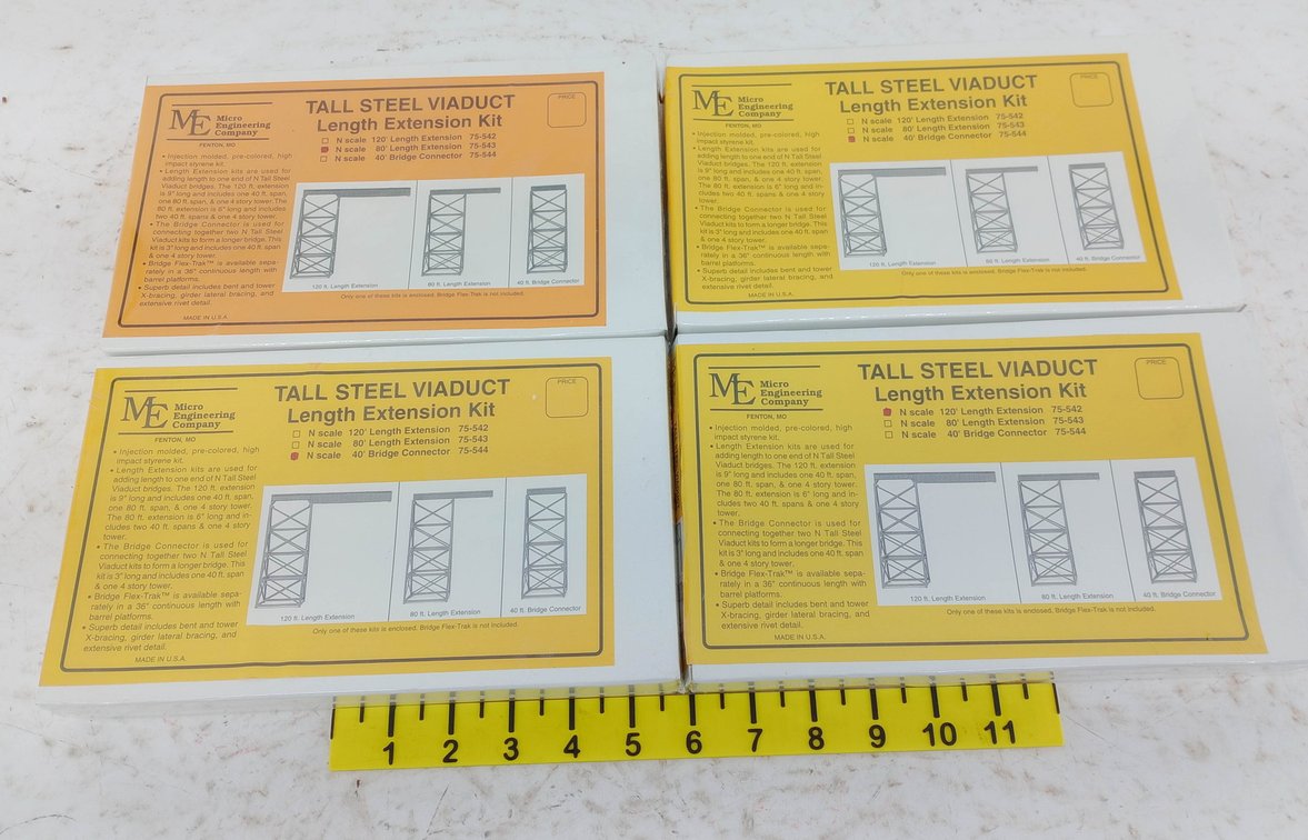 4 MICRO ENGINEERING N SCALE TALL STEEL VIADUCT LENGTH EXTENSION KITS, 4 OBS NNC INV 263330818