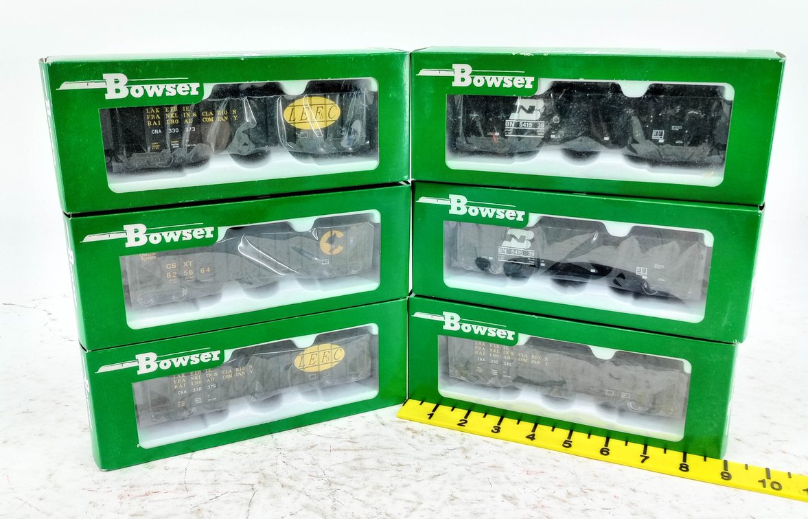 6 BOWSER HO GAUGE 100 TON HOPPERS BN, CSXT CHESSIE & CNA EX LEFC, 6 OBS  INV 263330825