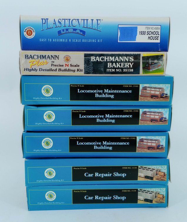 7 BACHMANN N SCALE BUILDING KITS, 7 OBS NNC INV 263330896