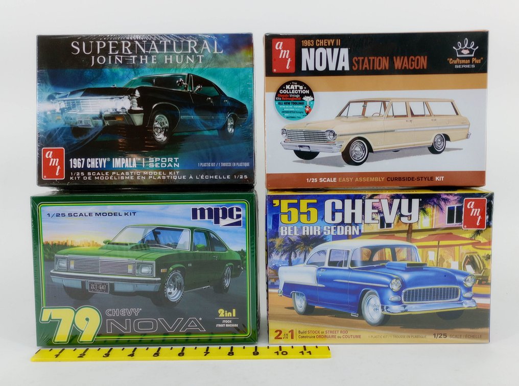 4 AMT & MPC 1/25 SCALE MODEL KITS '55 BEL AIR SUPERNATURAL IMPALA NOVA WAGON '79 NOVA SEALED 4 OB INV 263330913